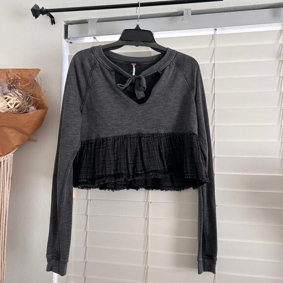 Free People Sweet Jane grey Cropped Pullover Top – Indie Romantic xs - Picture 2 of 6